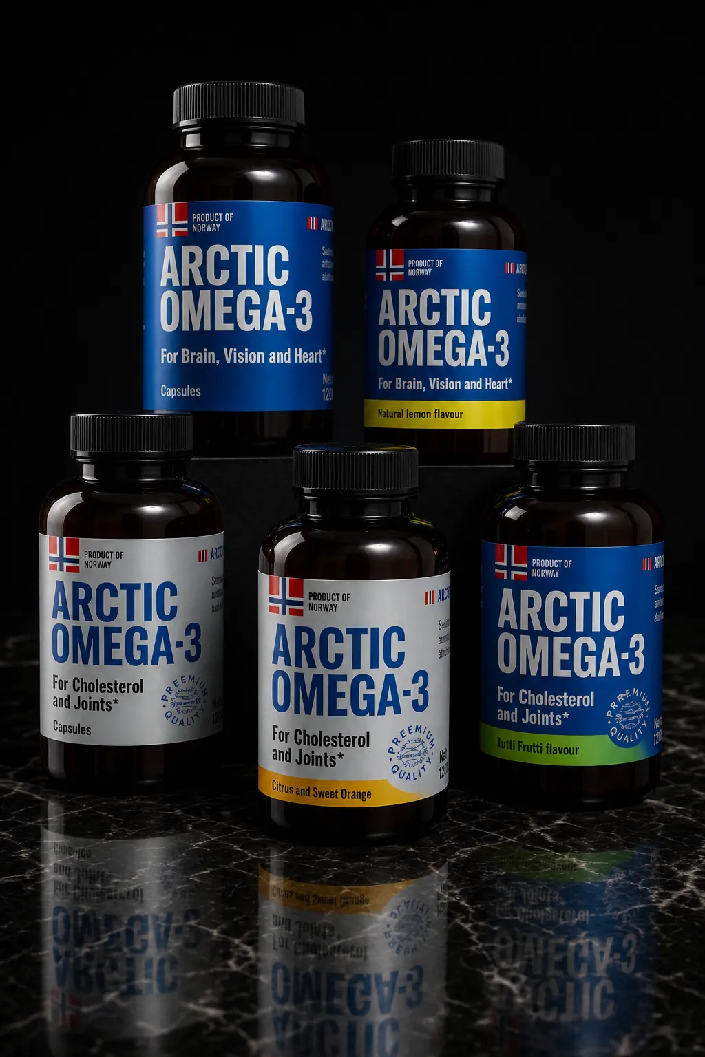 Arctic Omega-3 Tran and Sild bottles